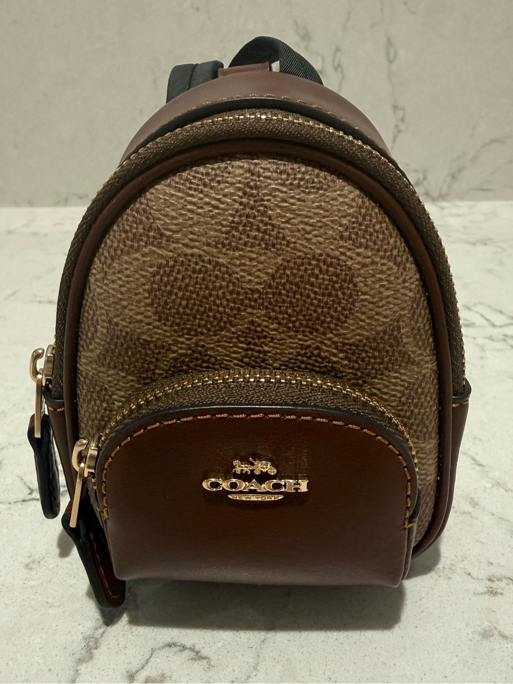Coach NWOT Brown Signature Mini Backpack Keychain w/ Gold Hardware. Never used.